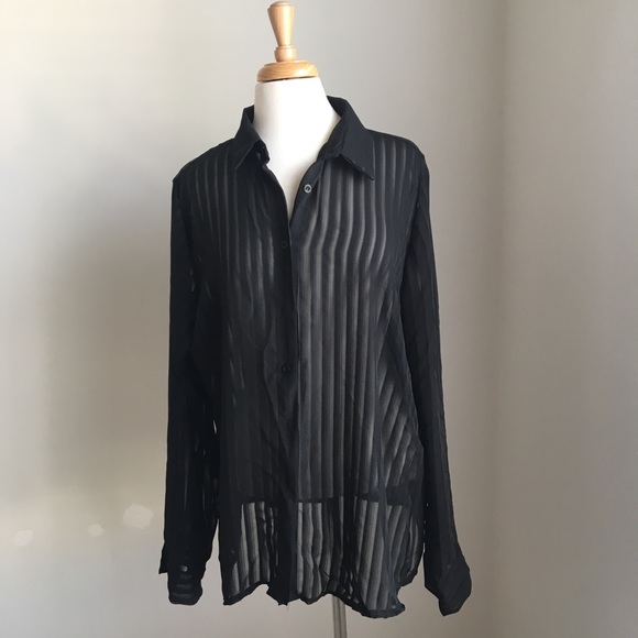 Boohoo Plus Tops - Boohoo Plus Size Burn Out Stripe Button Up Shirt